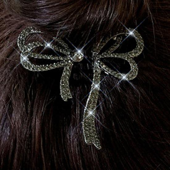 Pince à cheveux élégante incrustée de strass, en forme de nœud papillon, fausse perle, support pour queue de cheval, dents antidérapantes, arrière de la tête, griffe de cheveux, couvre-chef