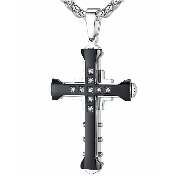 2024 Dark Knight Men's Diamond Cross Pendant Necklace