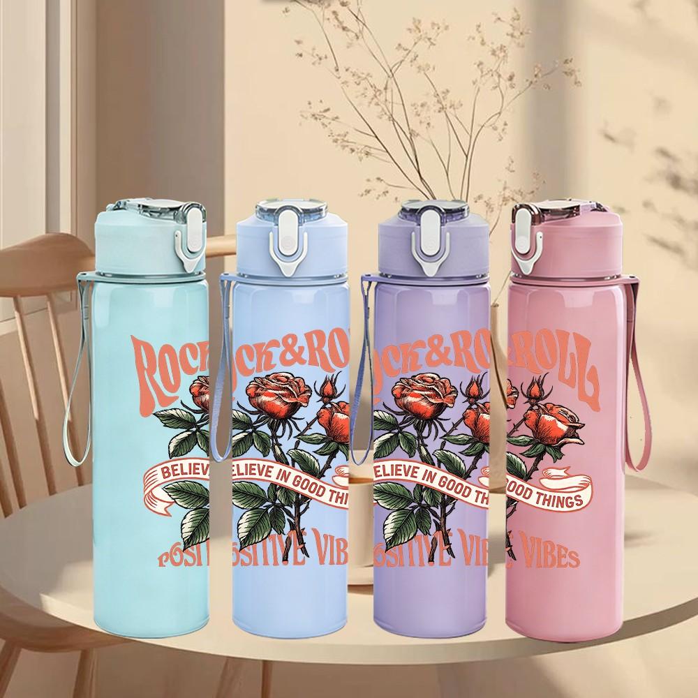 1PC Rose Flower Faith Quote 750ml Color Plastic Sports Water Bottle Leakproof Flip Straw Lid Suitable for Sports Office Home Use