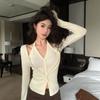 Real Shot of 2025 Autumn and Winter New Style Sexy Hot Girl Style Halter Neck Cardigan Slimming Fake Two-Piece Inner Layering Top
