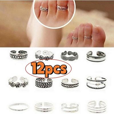 12PCS Joint Ring Vintage Silver Color Irregular Handmade Opening Adjustable Toe Women Fashion Punk Rings Jewelry Gift