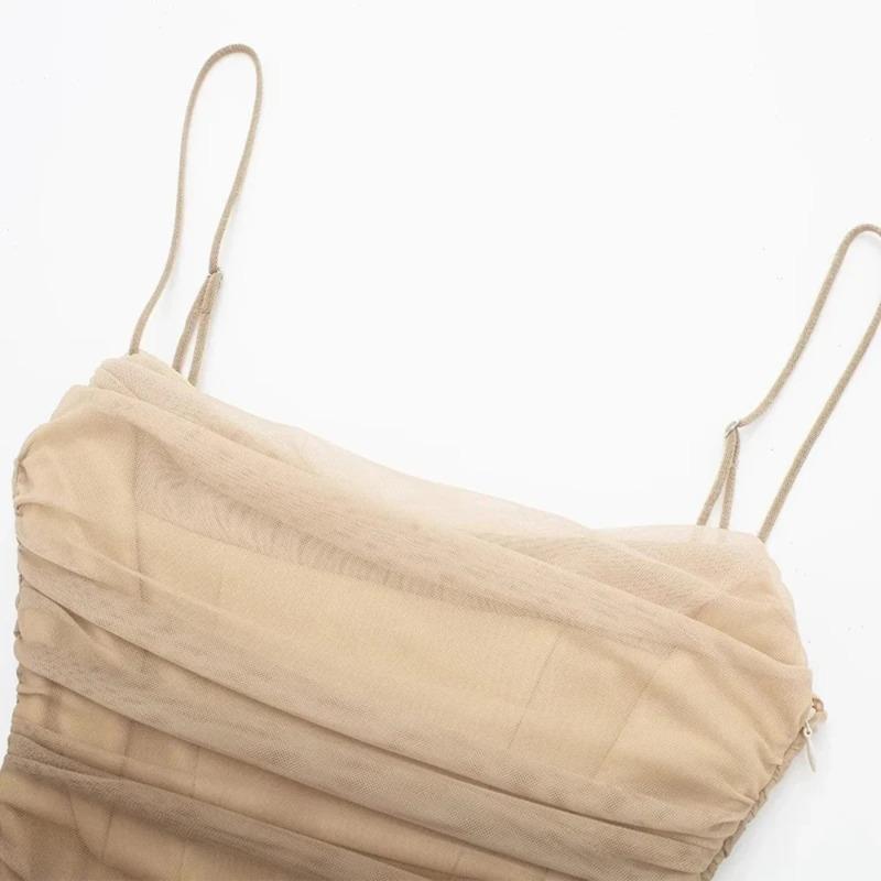 Women's Gradient Printed Tulle Halter Midi Dress Fashion Sexy Backless Spaghetti Strap Dress Summer Party Slim Dresses