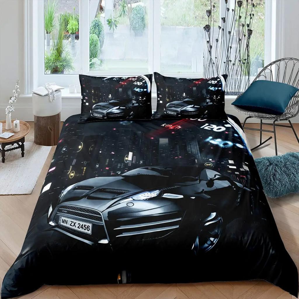 3D Rennsport Daunendecken-Set Groß Jungen Schlafzimmer Steppdecken-Set Dreiteiliges Set