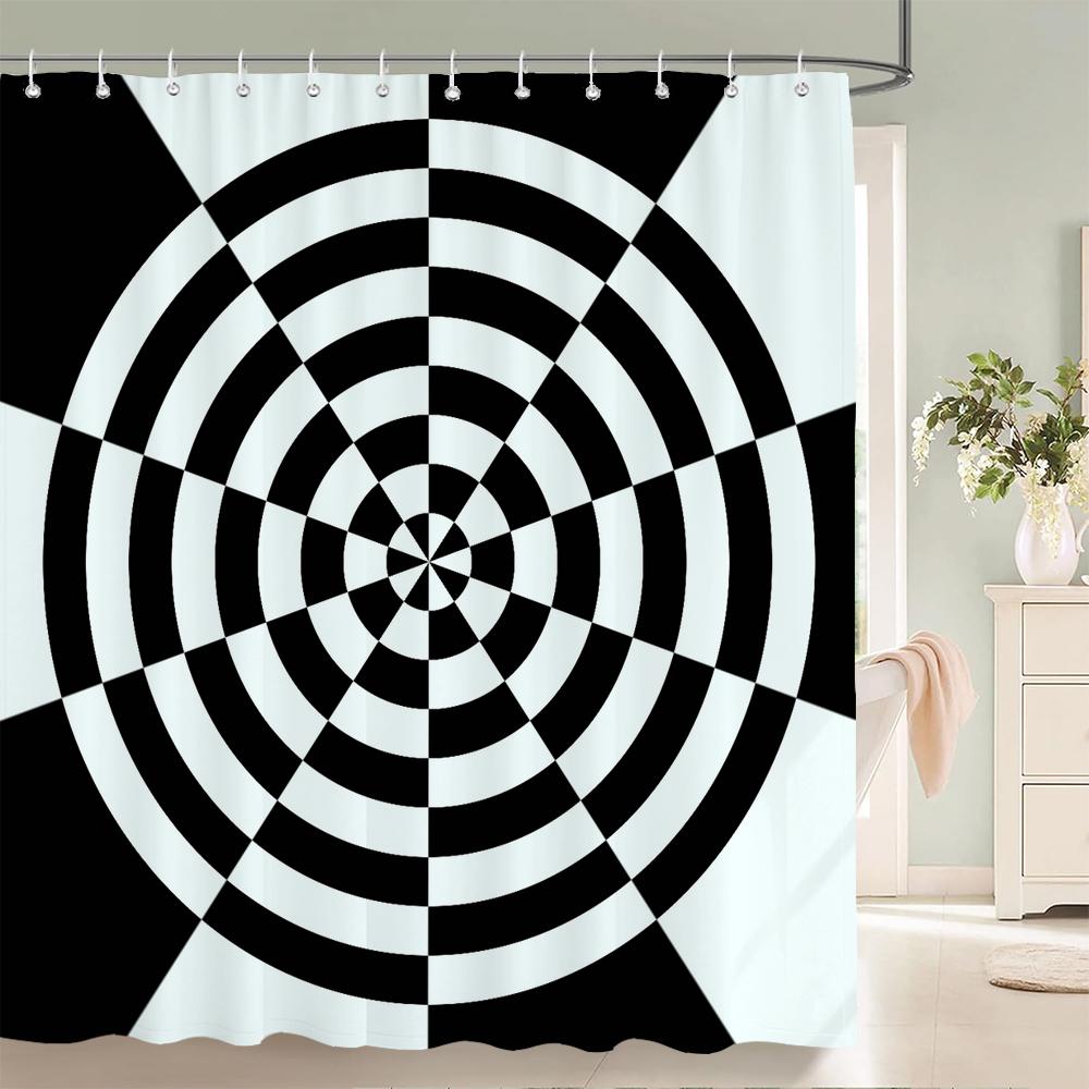 1 pièce Simple Motif Abstrait Noir et Blanc Tissu Polyester Rideau de Douche Imperméable Rideau de Salle de Bain Rideau de Séparation