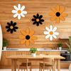 6Pcs/Set Rustic Wooden Flower Wall Decoration Handcrafted Black Yellow White Floral Wall Art Home Office Living Room Bedroom Wall Hanging Ornament