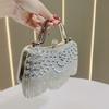 Rhinestone Tassel Evening Clutch with Metal Handle, Sparkly Party Handbag for Women