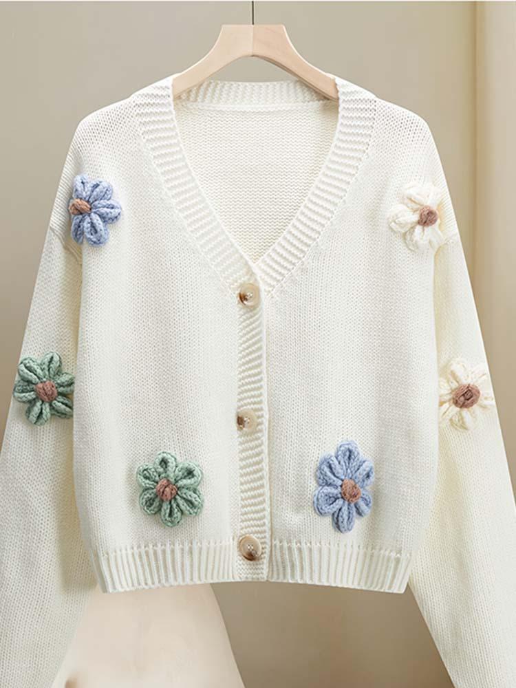 Cross2026 Autumn/Winter Plus Size Floral Knit Cardigan for Women