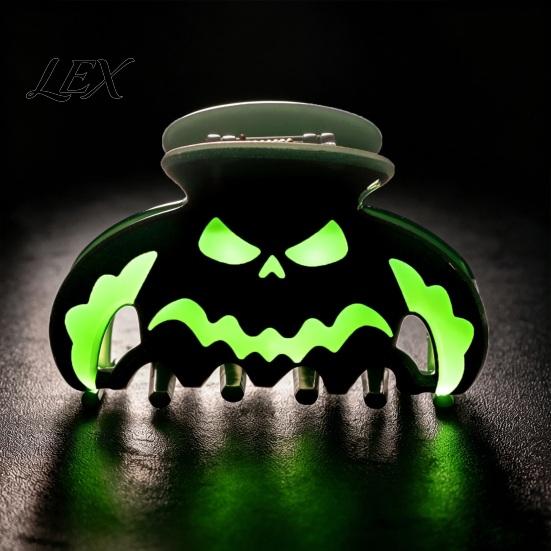 Decorative Holiday Hair Pins Halloween Claw Clips, Luminous Ghost Pumpkin Pattern Acrylic Anti-slip Cute Bat Glow in The Dark Grippers for Women Girls