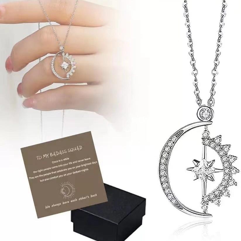 Heart of The Sun and Moon Necklace, Women's Fashion Pendant, Rotable Personality, Crowd Design, and Collar Chain