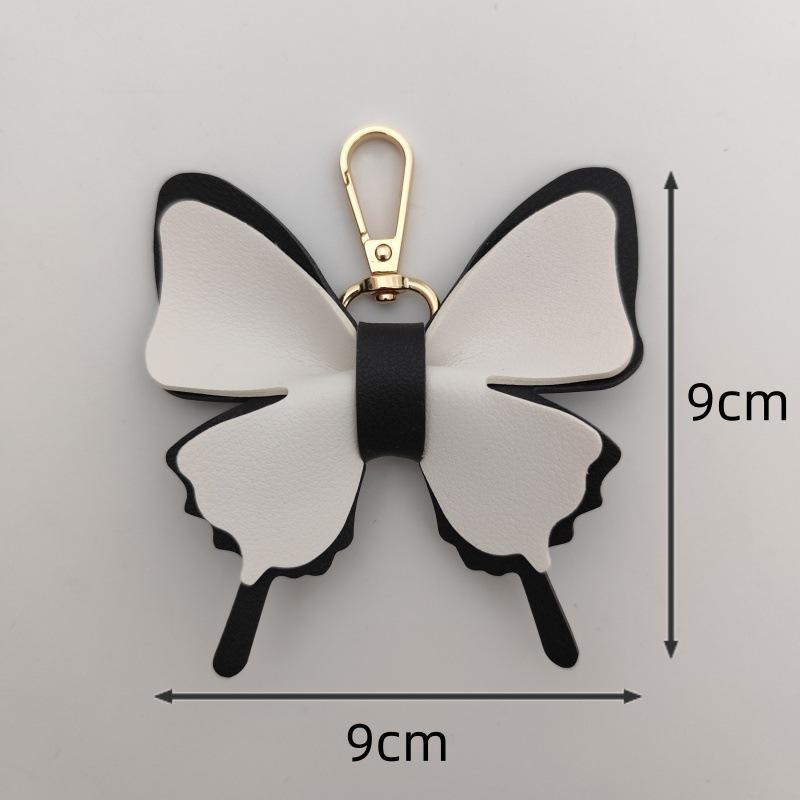 Elegant Leather Butterfly Macaron Keychain Pendant - High-End Gift