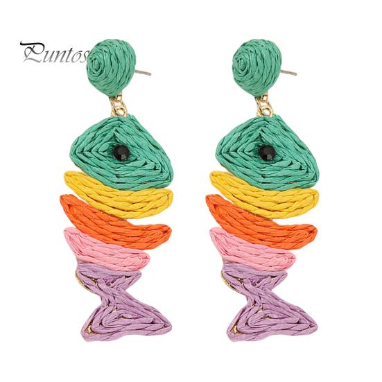 Vacation Photo Accessories 1 Pair Boho Raffia Earrings for Women, Handmade Rattan Fish Shape Beach Earrings, Bohemian Straw Drop Dangle Summer разноцветный