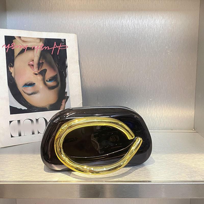 Acrylic Mini Clutch Bag With Metal Handle Vintage Style Evening Purse Crossbody Shoulder Women
