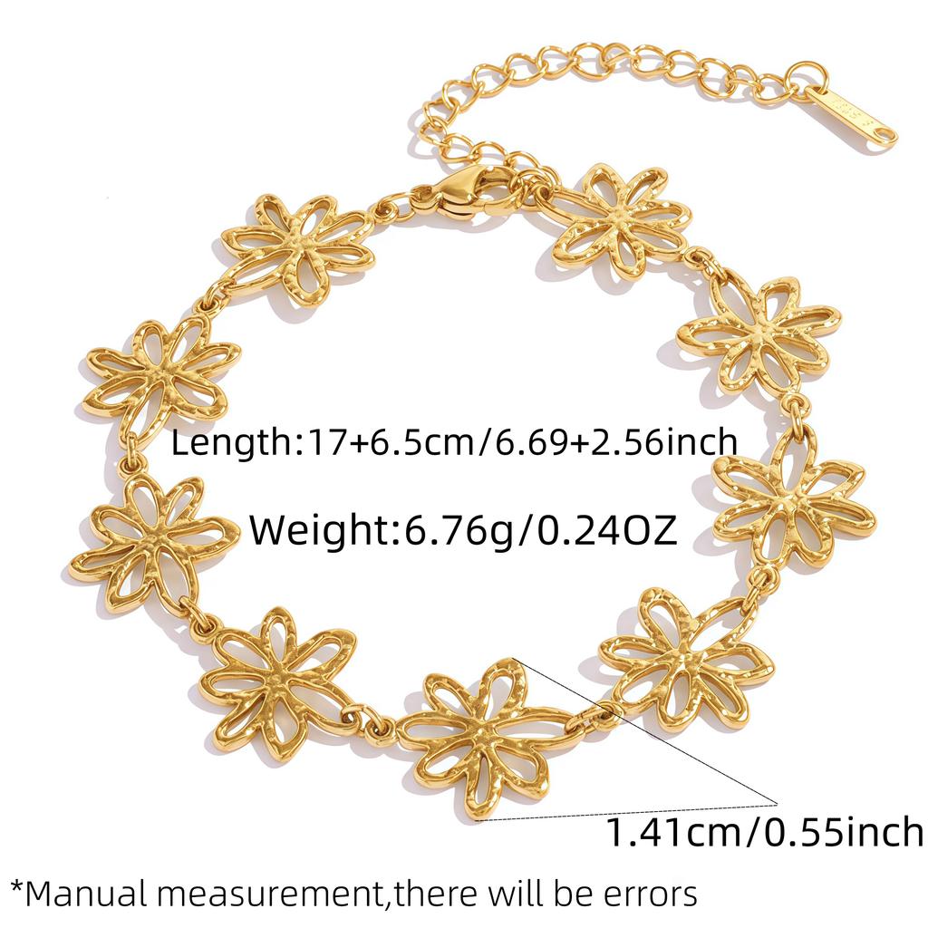 Distinctive Stainless Steel Metal Flower Chain Bracelet Waterproof High Quality Golden Summer Fashion Jewelry