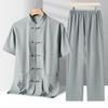 Men's Chinese Style Cotton Linen Short-Sleeved Tang Suit Set for Middle-Aged and Elderly
