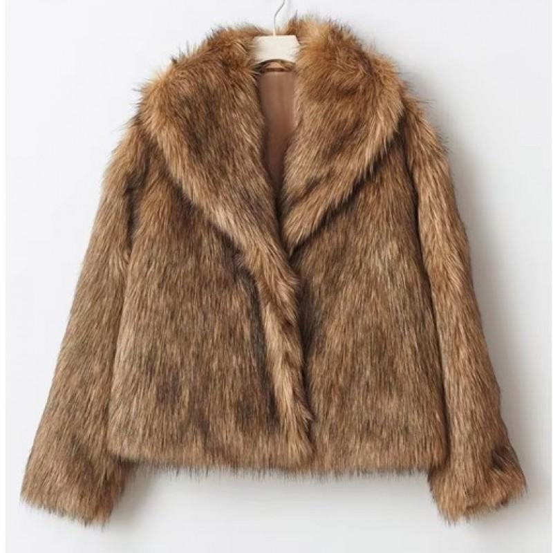 Womens Faux Fur Coat Winter Warm Fashion Lapel Regular Sleeve Streetwear