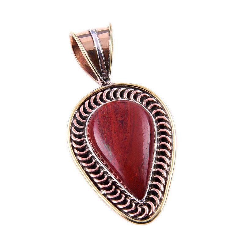 Natural Red Jasper Gemstone 925 Solid Sterling Silver TwoTone Pendant 1.50" z8I74