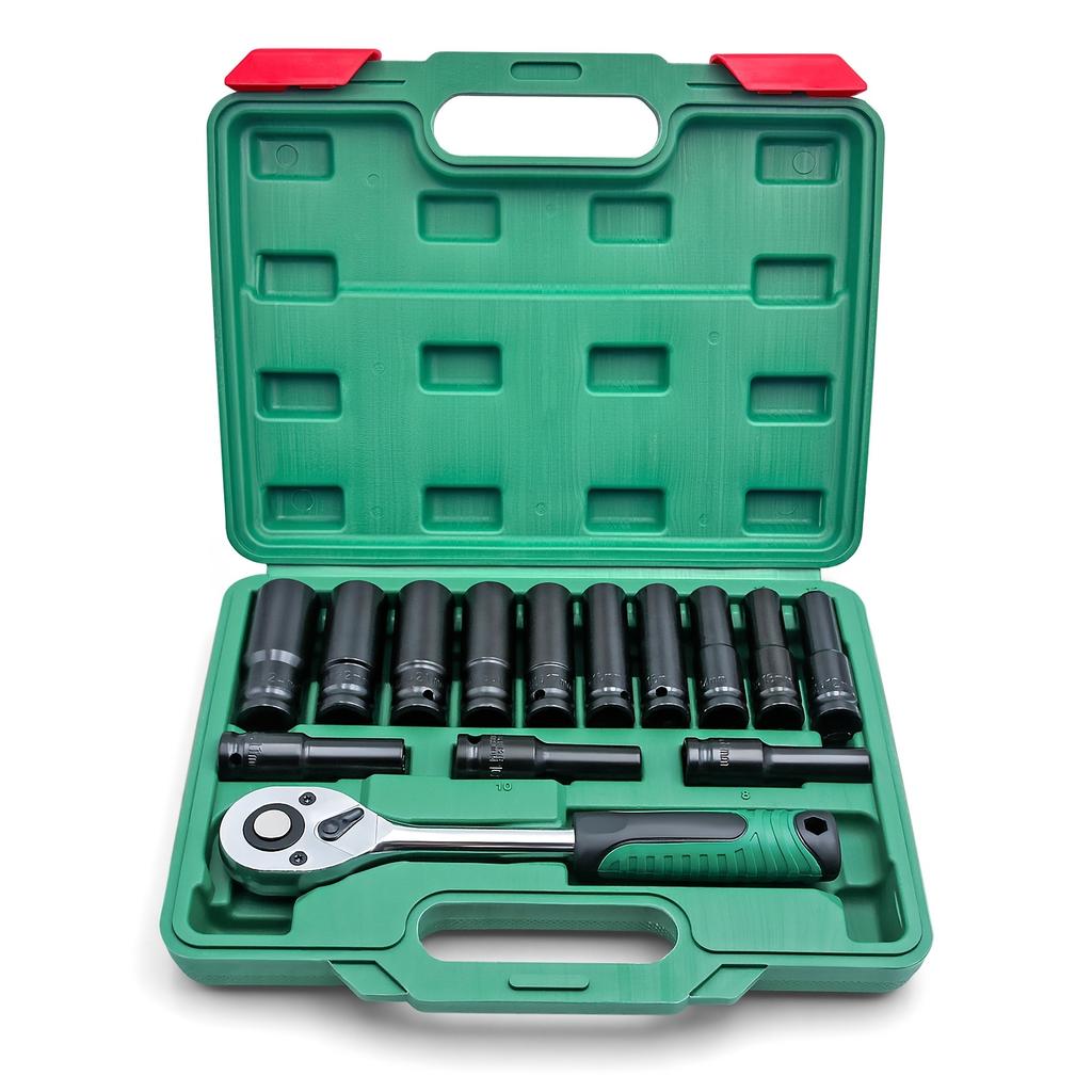 14 Pieces 1/4 Inch Drive Socket Ratchet Wrench Set, with Bit Socket Set Metric for Auto Repairing and Household