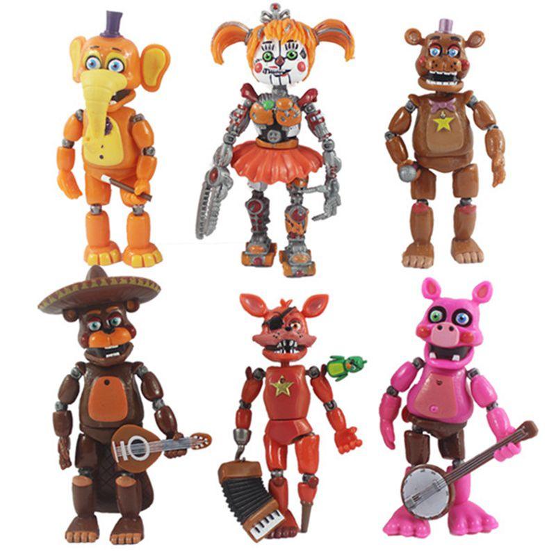 6 stk Five Fnaf Nights At Freddys Lysende Actionfigurer Bevegelige Ledd Leketøy Spill