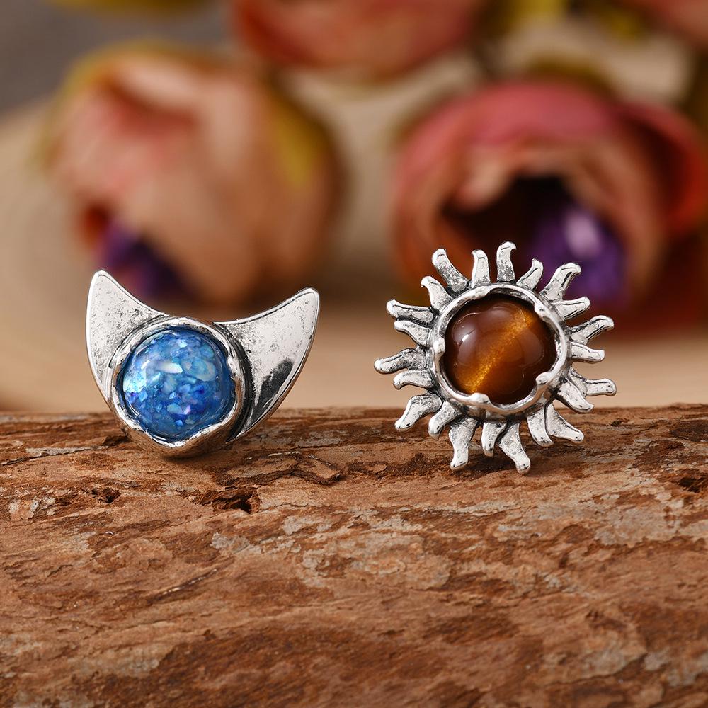Retro Sun and Moon Moonstone Earrings - European Bohemian Style