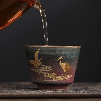 Handmade Coarse Pottery Kiln Change Master Tea Cup Ceramic Hand Painted Crane Teacups Tea Set Drinkware