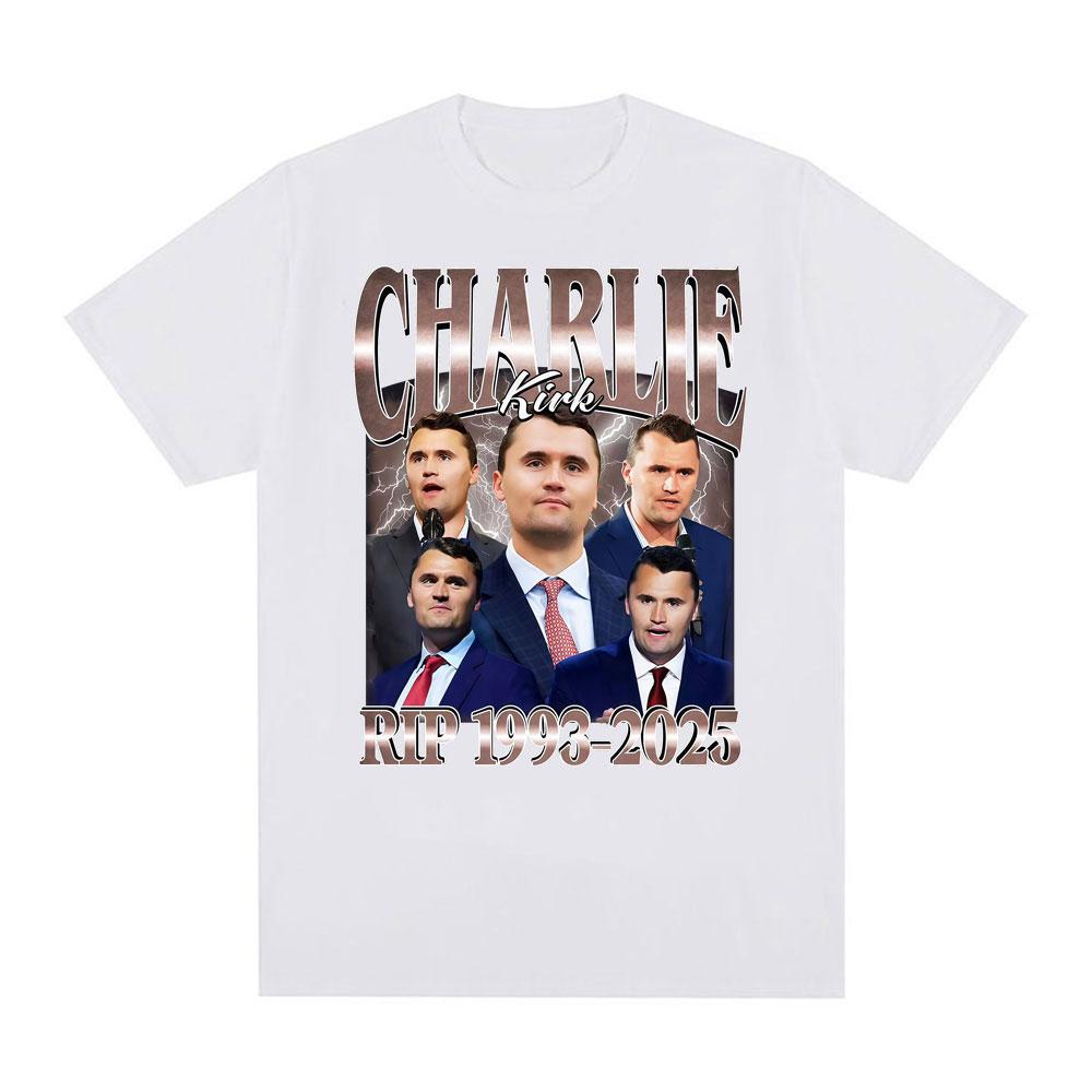 Comique Charlie Kirk RIP 1993-2025 Commémoratif Politique Graphique Rétro Hommes et Femmes Impression Été 100% Coton Pur T-shirt