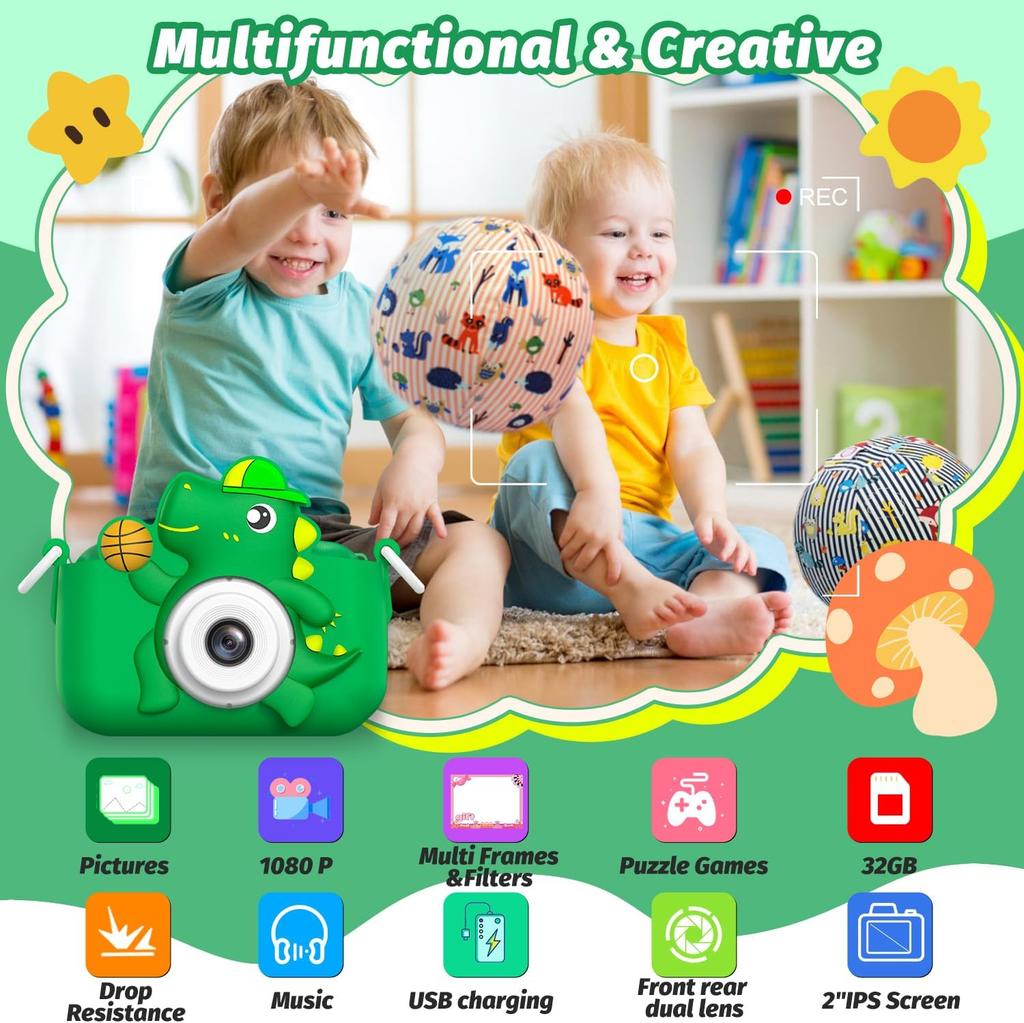 Kids Camera Toy, masterbee Dinosaur Toys Camera for Kid Age 3-12, Christmas/Birthday Gifts for Boys and Girls, 1080P HD Kids Digital Camera