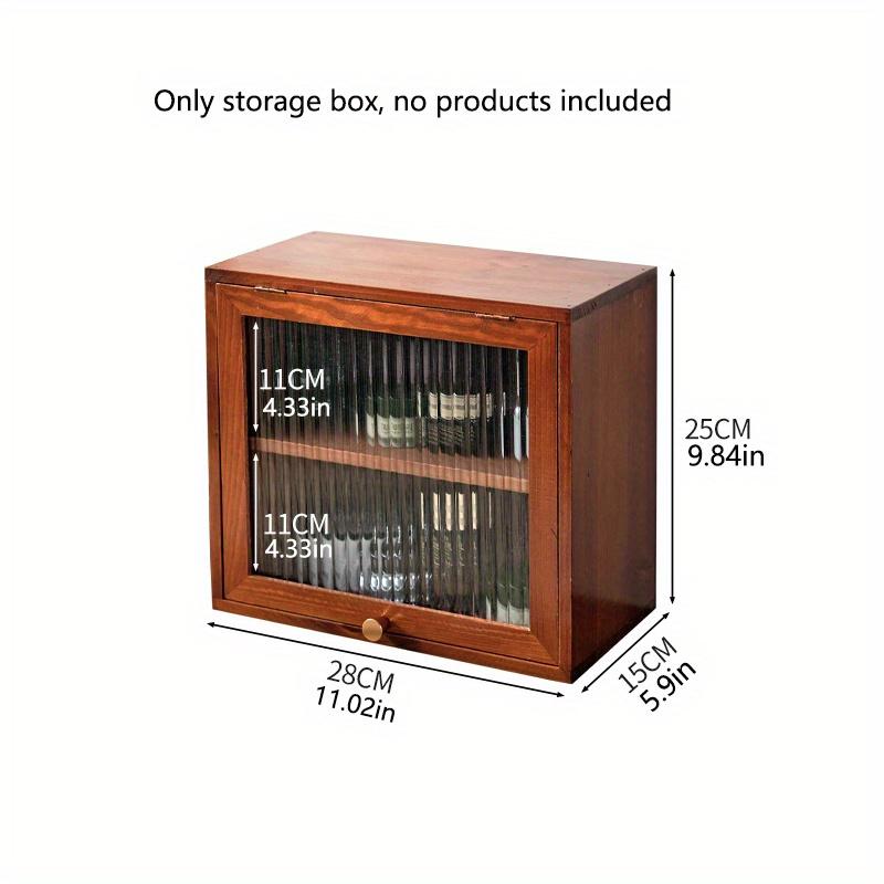 1pc Double Layers Cosmetic&food Wood Storage Cabinet with Transparent Glass Flip Cover,retro Bedroom&kitchen Desktop Collect Rack.