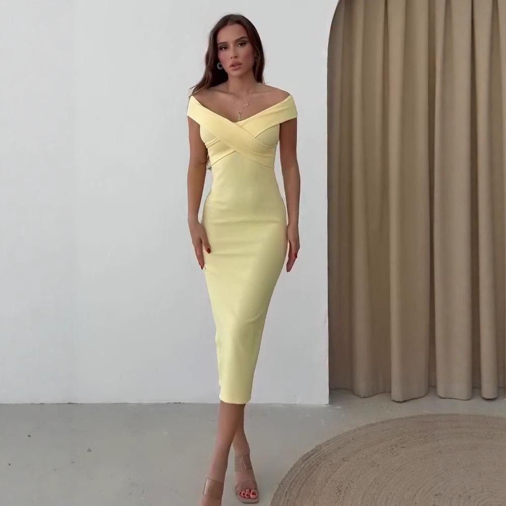 2025 Sommer Einseitiges Einfarbiges Taillenformendes Kleid für Damen