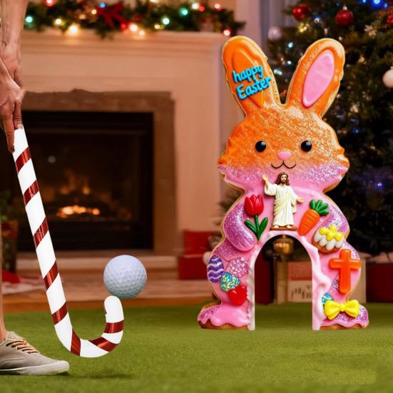 Paskalya Golf Oyunu Seti Mini Tavşan Golf Sahası Şeker Kamışı Sopası ve Toplarıyla Çocuklar Yetişkinler İçin Eğlenceli İç Mekan Dış Mekan Parti Oyunu Aile Toplantı Odası Dekorasyonu
