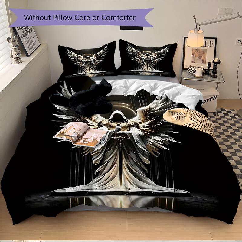 3pcs Angel Wings Bedding Set with One Quilt Cover and Two Pillowcases, Perfect for Bedroom Decor and Guest Rooms, Featuring Anime Cartoon De