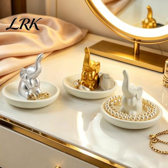 Glazed Ceramic Storage Box Jewelry Tray, with Upturned Nose Elephant Design, Waterproof Case Compact Organizer for Rings Earrings Bracelets
