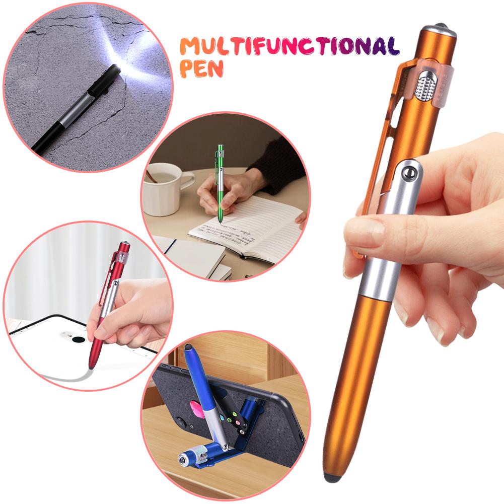 4 In 1 Night Read Writing Pencil with LED Flashlight Folding Phone Holder Stylus Pen for Touch Screen Devices for Office Workers