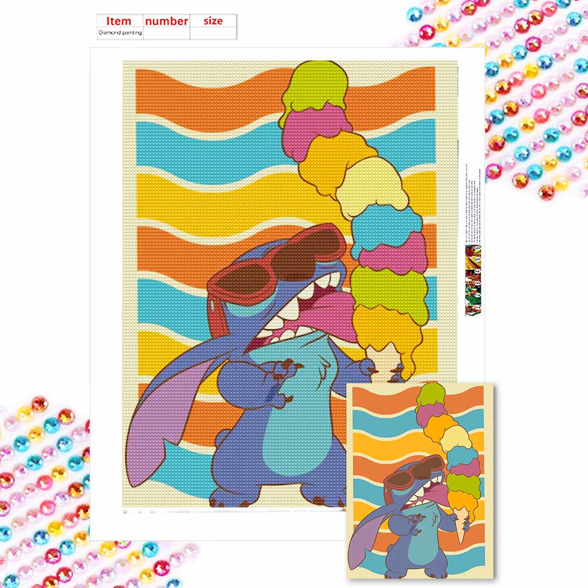 

5D Алмазная Живопись Сделай Сам Мороженое и Стич Полная Выкладка Стразы Мозаика Вышивка Изделия Ручной Работы Домашний Декор Подарок Round 20x30cm