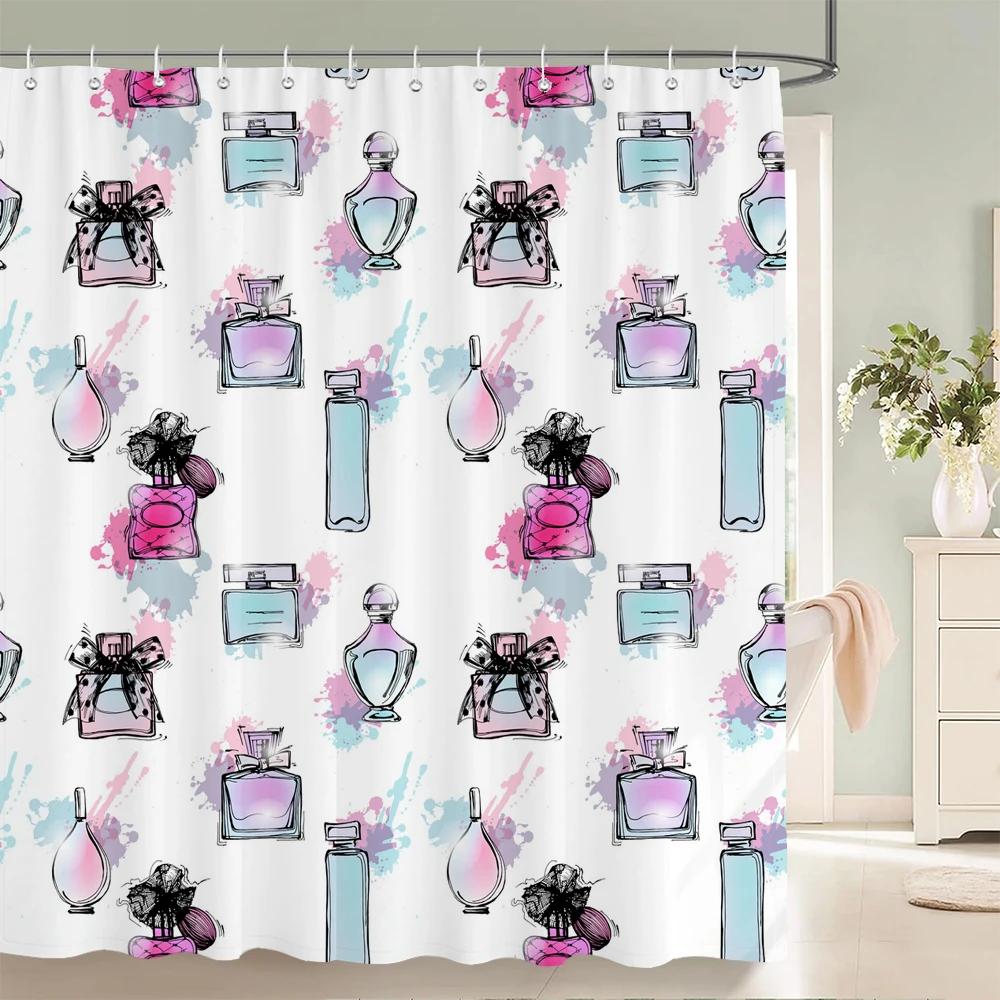 Love Red Lip Printed Fabric Bathroom Shower Curtain Waterproof Pink Love Bath Curtains Valentine'S Day Home Decoration Curtain
