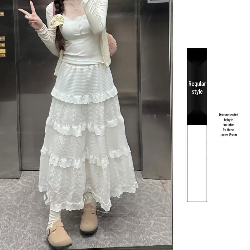 Gonna Lunga A-Line da Ballo a Vita Alta Bianco Torta per Donna - Elegante Gonna Lunga Voluminosa per Primavera, Estate e Autunno 2025