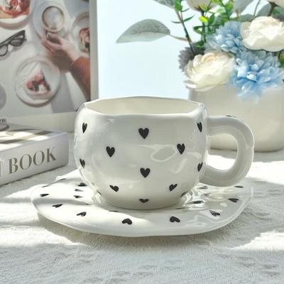 Ceramic Heart Coffee Cup and Saucer Set