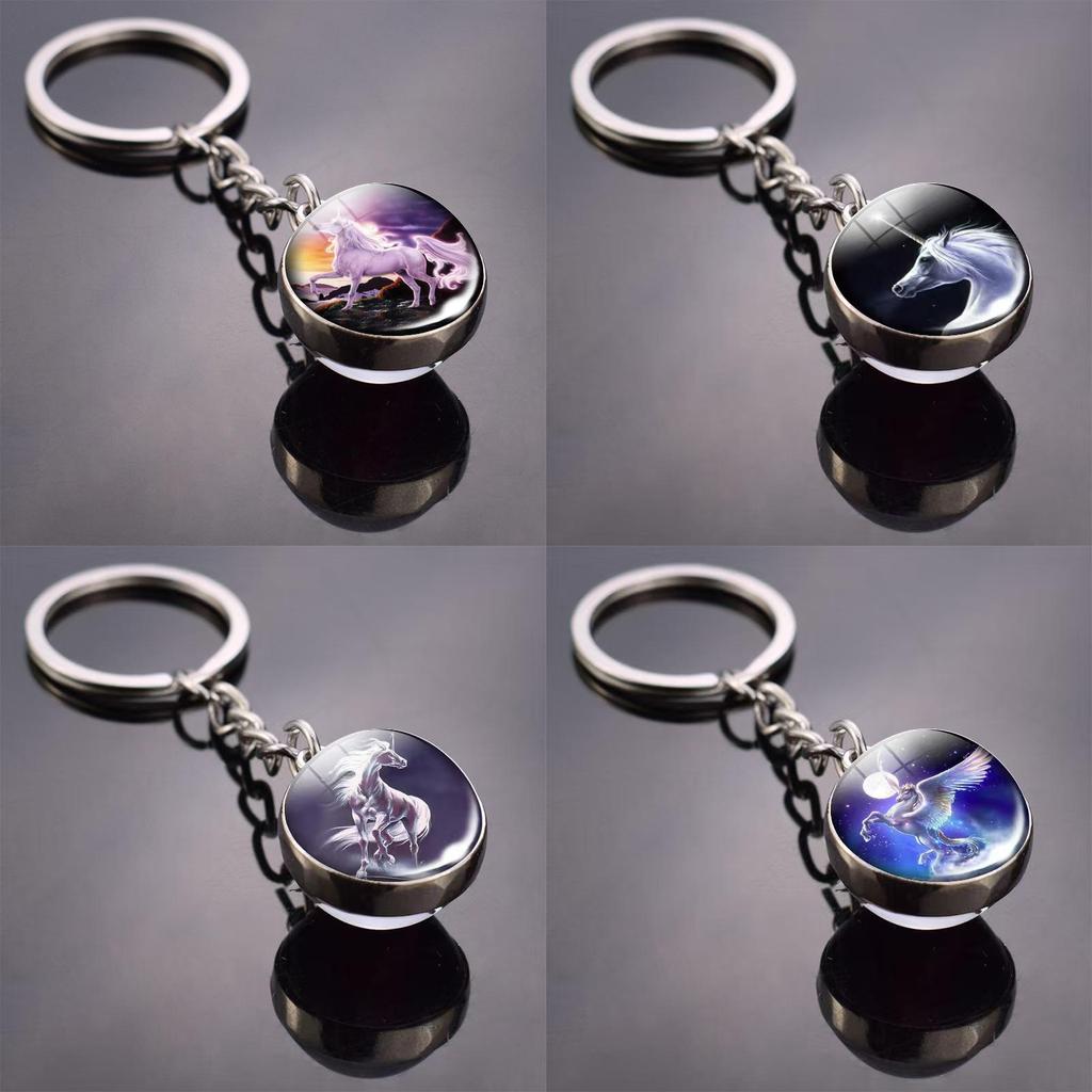 Unicorn Motif Necklace With Zinc Alloy Circular Glass Pendant For Elegant Accessories