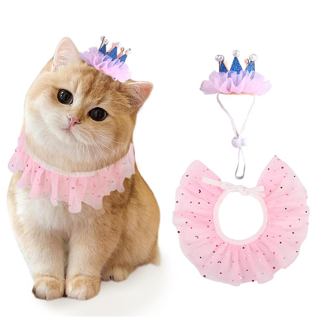 Festive Pet Princess Crown +Collar Set Dress Up Your Furry Friend! Birthday Photo Props for Dogs and Cats Accessories