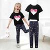 Girls' Summer Casual Short-Sleeve Long Pants Set - European & American Print