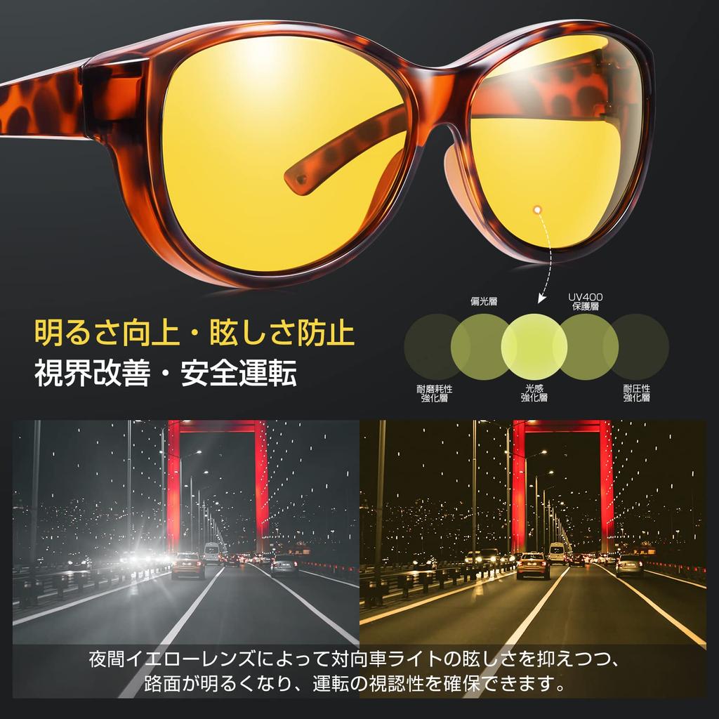 Nacht Nachtfahren Nachtgelb Tragbar Überblendung für Fahren bei und Bewölktem Wetter [TINHAO] Sonnenbrillen, Überbrillen, Sonnenbrillen, Brillen,