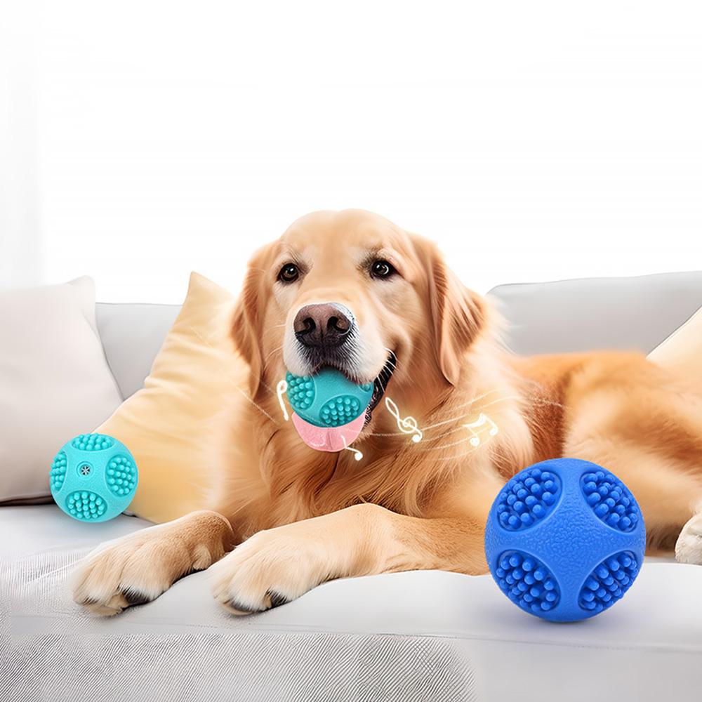 Dog Chew Squeaky Ball with Teeth - Durable, Teeth Cleaning Toy for Puppies & Large Dogs, Elastic Self-Playing