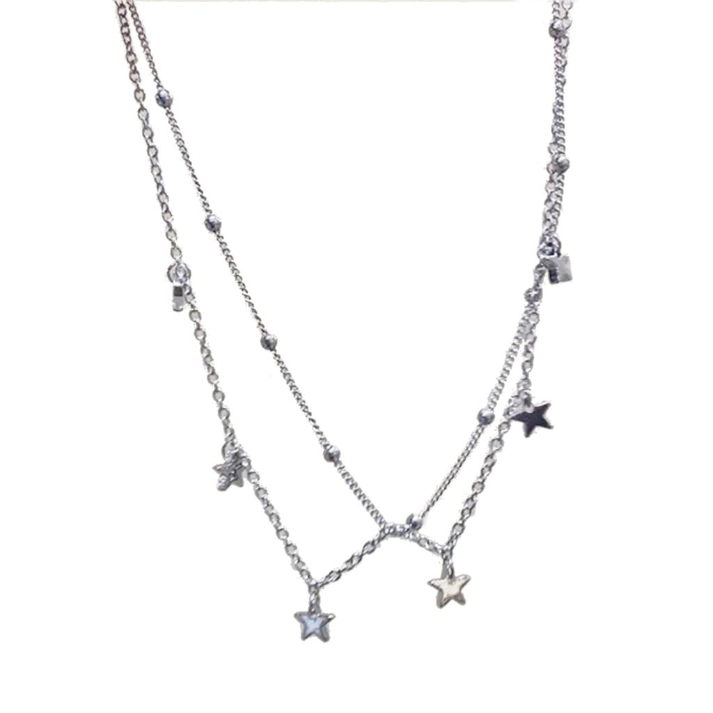 Double Layer Star Beaded Chain Necklace Elegant Alloy Material Neckwear Star Pendant Choker Suitable for Party Daily