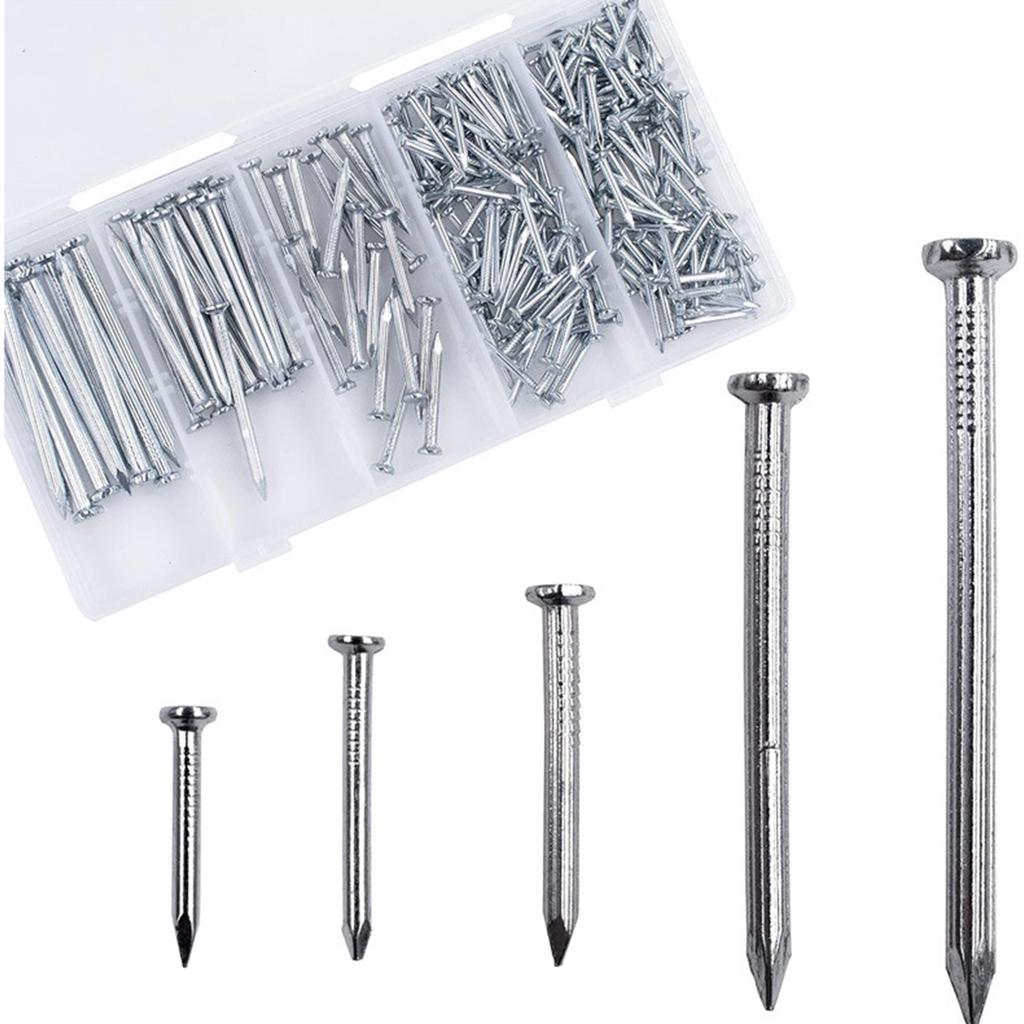 350Pcs Hardware Nails Assortment Set Picture Hanging Nails Iron Wall Nails with Box for Hanging Picture Craft Projects