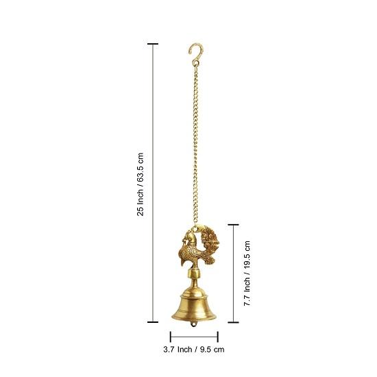 Peacock' Brass Decorative Hanging Bells for Home Decoration (Set of 2, Pure Brass Bell hanging Decorative Items Bell for Mandir Bell for Pooja Room