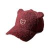 Korean-style cute bear ear lamb wool baseball cap for men and women, warm and versatile for autumn and winter, cartoon embroidered duckbill cap