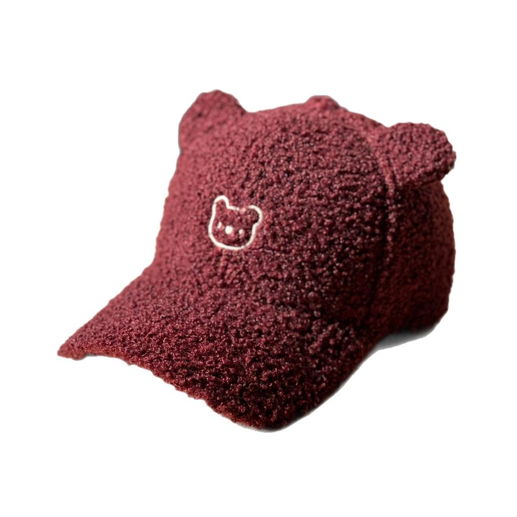 Korean-style cute bear ear lamb wool baseball cap for men and women, warm and versatile for autumn and winter, cartoon embroidered duckbill cap