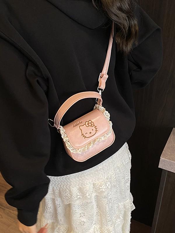 2025 Retro Kitten Girls' Lace Crossbody Bag & Coin Purse: Fashionable Parent-Child Handbag