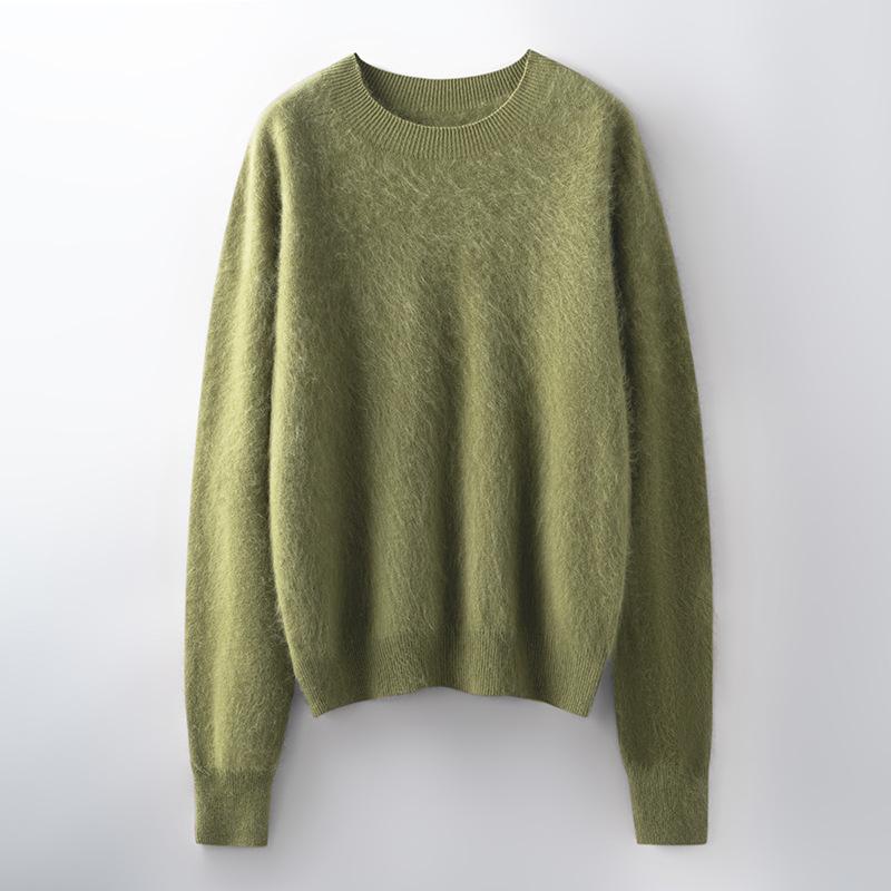 Autumn And Winter New Brushed Women'S Loose Round Neck Long Sleeve Solid Color Pullover Wool Bottoming Knitted Sweater