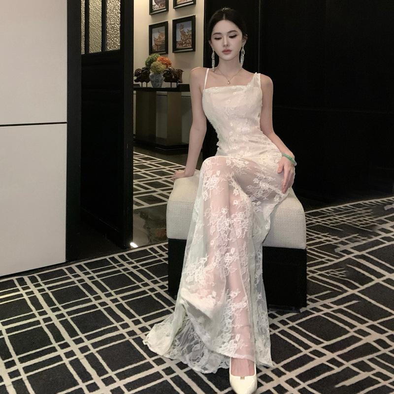 Vintage Light Wedding Dress Lace Mori Suspender Bridal Morning Robe Women's Engagement Banquet Birthday Dress Fishtail Go Out Gauze Skirt