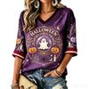 Women's V-Neck Halloween Print T-Shirt Casual Short Sleeve Top for Holiday Party